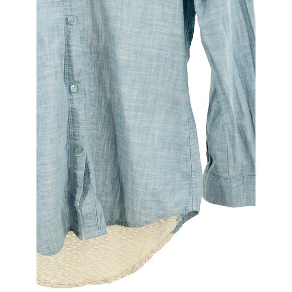 American Rag Chambray and Lace Crocheted Button-Down Top‎ Shirt - Small - Picture 9 of 12